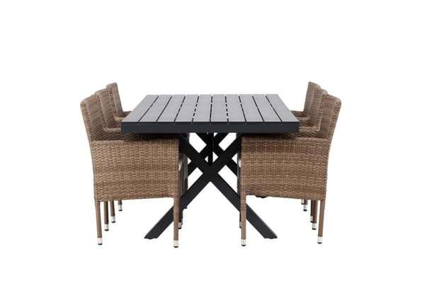 Garcia hagesett bord 100x200cm svart, 6 stoler Mal