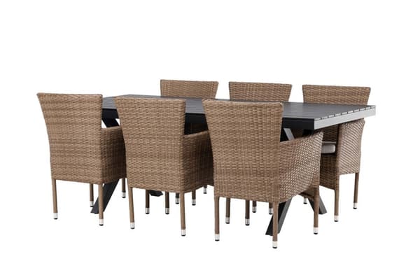Garcia hagesett bord 100x200cm svart, 6 stoler Mal