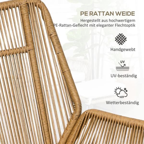 Rootz Polyrattan trädgårdsstol och pallset - Utemöbler - Uteplats - Justerbart ryggstöd - Väderbeständigt - Halkfria fötter - 67W x 83D x 94H cm (Stol