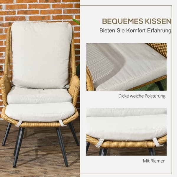 Rootz Polyrattan trädgårdsstol och pallset - Utemöbler - Uteplats - Justerbart ryggstöd - Väderbeständigt - Halkfria fötter - 67W x 83D x 94H cm (Stol