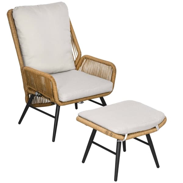 Rootz Polyrattan trädgårdsstol och pallset - Utemöbler - Uteplats - Justerbart ryggstöd - Väderbeständigt - Halkfria fötter - 67W x 83D x 94H cm (Stol