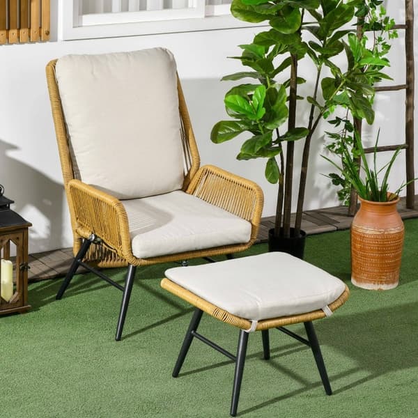 Rootz Polyrattan trädgårdsstol och pallset - Utemöbler - Uteplats - Justerbart ryggstöd - Väderbeständigt - Halkfria fötter - 67W x 83D x 94H cm (Stol
