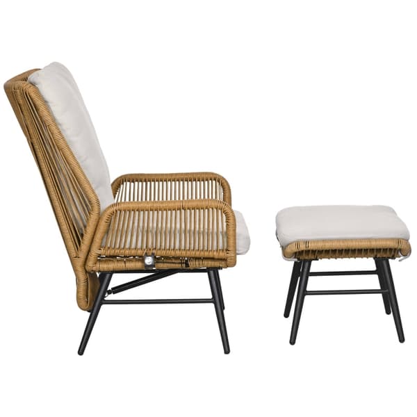 Rootz Polyrattan trädgårdsstol och pallset - Utemöbler - Uteplats - Justerbart ryggstöd - Väderbeständigt - Halkfria fötter - 67W x 83D x 94H cm (Stol