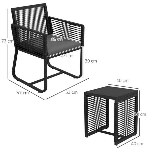 Rootz 3-osainen rottinki-bistrosetti - Ulkokalusteet - Patiosetti - Mukavat istuimet - Tyylikäs lasipöytä - Säänkestävä - 53L x 57D x 77K cm (tuolit),