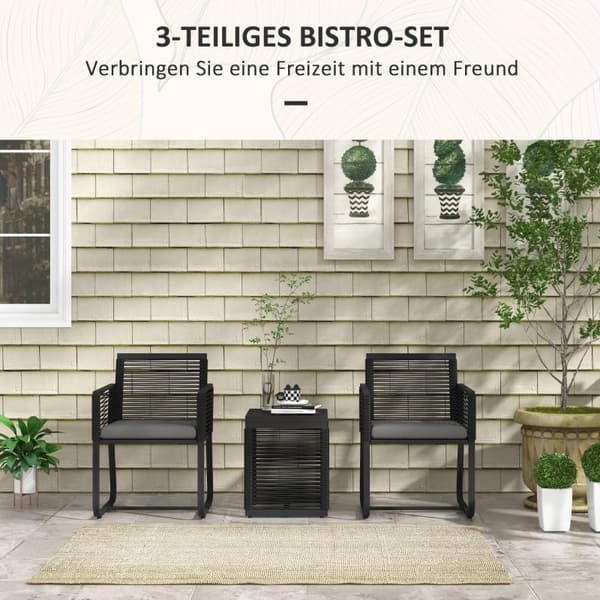 Rootz 3-osainen rottinki-bistrosetti - Ulkokalusteet - Patiosetti - Mukavat istuimet - Tyylikäs lasipöytä - Säänkestävä - 53L x 57D x 77K cm (tuolit),