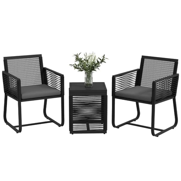 Rootz 3-osainen rottinki-bistrosetti - Ulkokalusteet - Patiosetti - Mukavat istuimet - Tyylikäs lasipöytä - Säänkestävä - 53L x 57D x 77K cm (tuolit),
