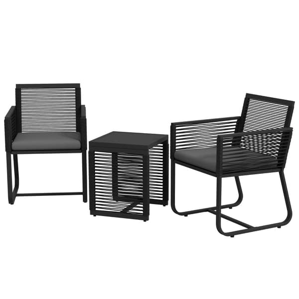 Rootz 3-osainen rottinki-bistrosetti - Ulkokalusteet - Patiosetti - Mukavat istuimet - Tyylikäs lasipöytä - Säänkestävä - 53L x 57D x 77K cm (tuolit),