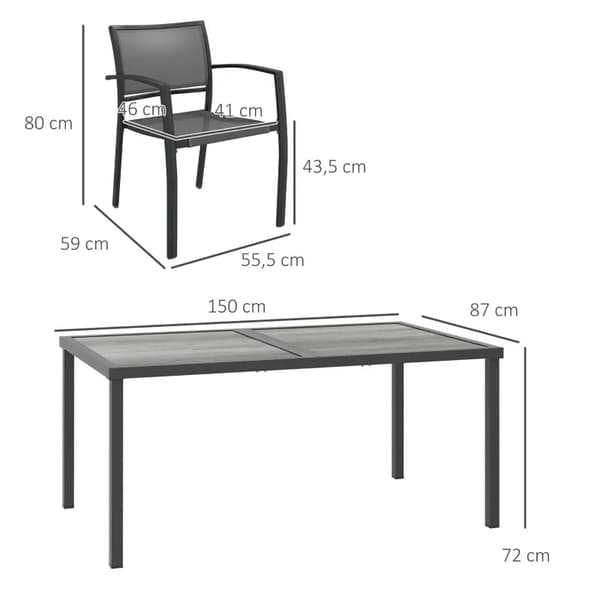 Rootz Trädgårdsmöbelset - Trädgårdssittgrupp - 5 delar - Väderbeständig - SPCC Plast - Grå - 150 x 87 x 72 cm