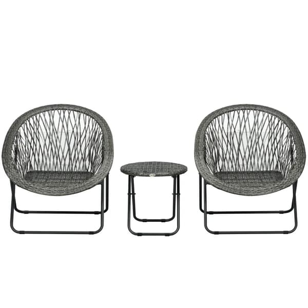 Rootz 3-osainen rottinki Look -puutarhahuonekalusetti - 2 tuolia - 1 pöytä - Kokoontaittuva - Synteettinen rottinki - Harmaa - 76W x 77S x 78K cm