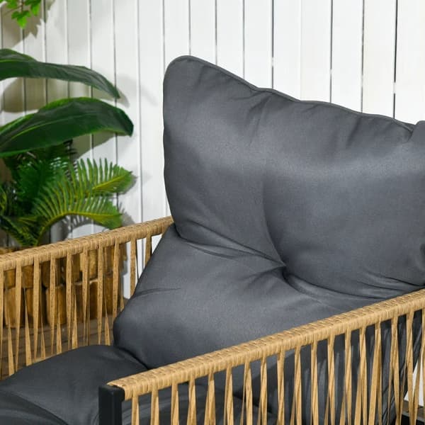 Rootz Trädgårdsmöbelset - 4 delar - Soffa - 2 stolar - Bord - Glasskiva - Sittdynor - PE Rotting-polyester-stål - Antracit-brun - 106 x 70D x 72H cm