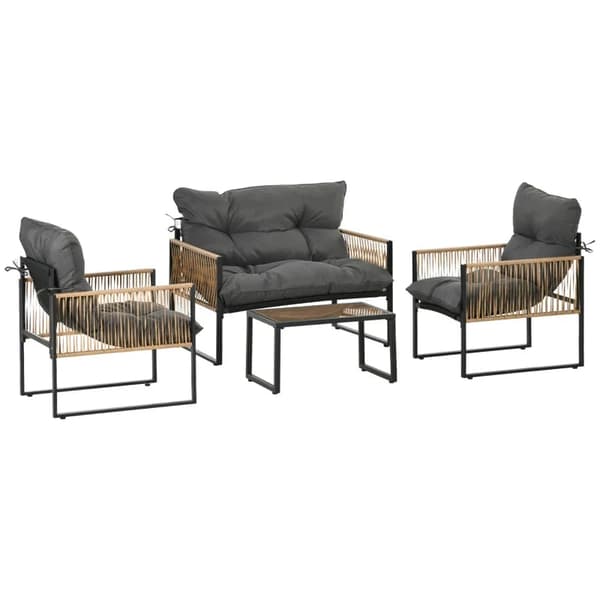 Rootz Trädgårdsmöbelset - 4 delar - Soffa - 2 stolar - Bord - Glasskiva - Sittdynor - PE Rotting-polyester-stål - Antracit-brun - 106 x 70D x 72H cm