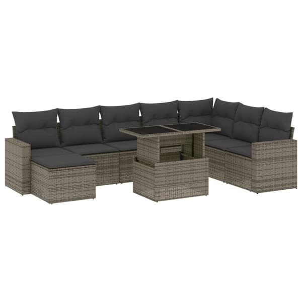 vidaXL sofasæt til haven 9 dele med hynder polyrattan grå