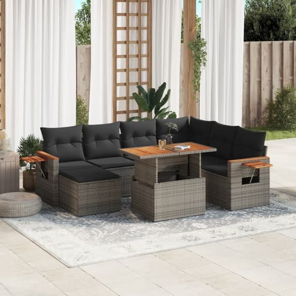 vidaXL sofasæt til haven 8 dele med hynder polyrattan grå