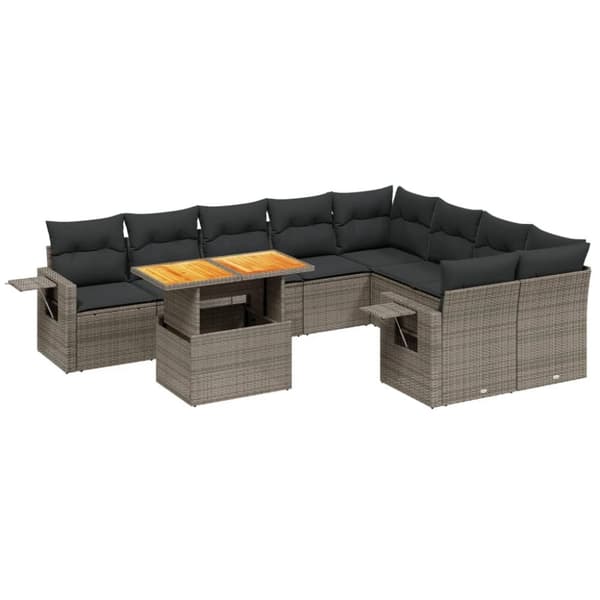 vidaXL sofasæt til haven 10 dele med hynder polyrattan grå