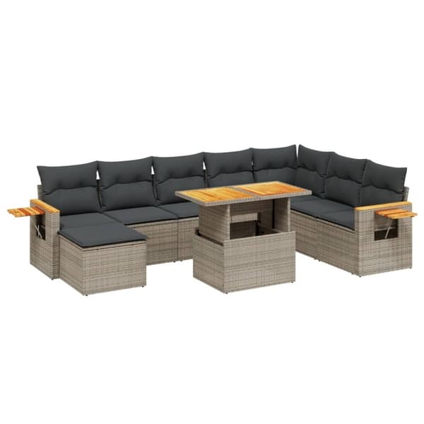 vidaXL sofasæt til haven 9 dele med hynder polyrattan grå