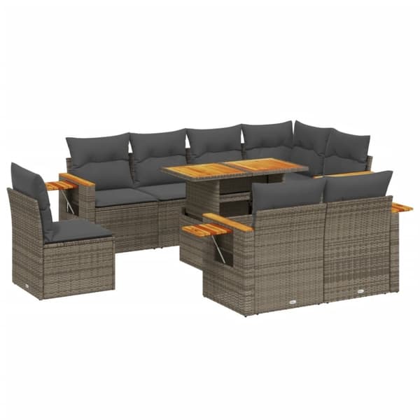 vidaXL sofasæt til haven 9 dele med hynder polyrattan grå