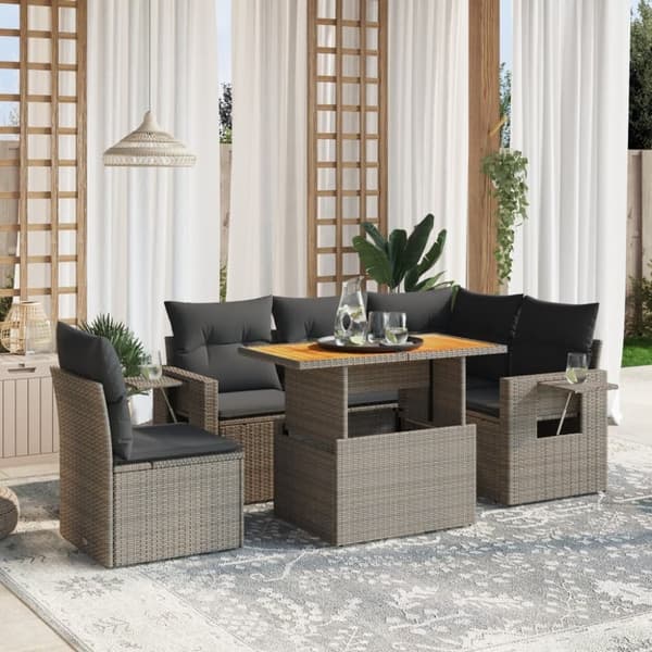 vidaXL sofasæt til haven 6 dele med hynder polyrattan grå