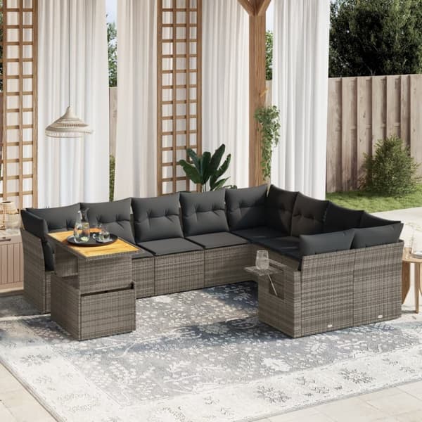 vidaXL sofasæt til haven 10 dele med hynder polyrattan grå