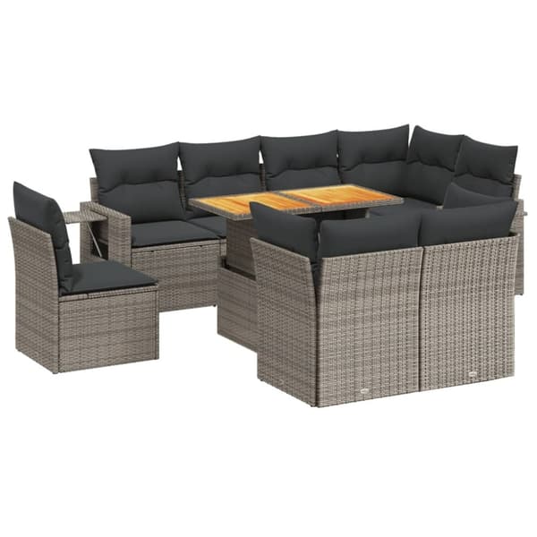 vidaXL sofasæt til haven 9 dele med hynder polyrattan grå