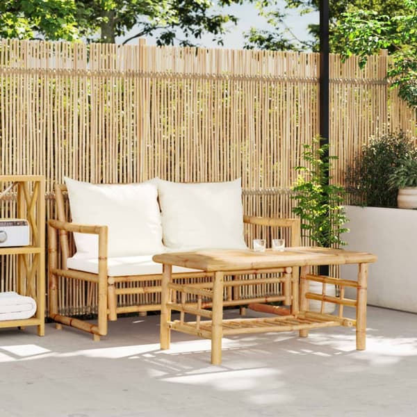 vidaXL Soffgrupp för trädgården med dynor 2 delar bambu