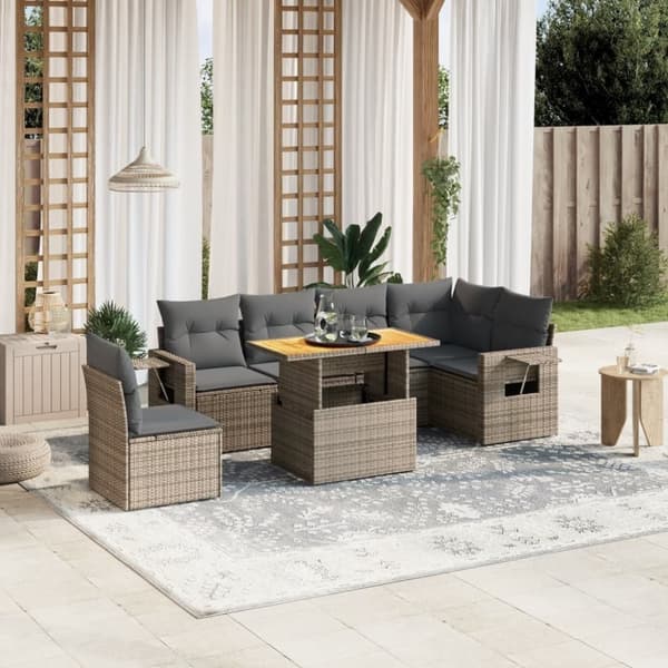 vidaXL sofaesæt til haven 7 dele med hynder polyrattan grå