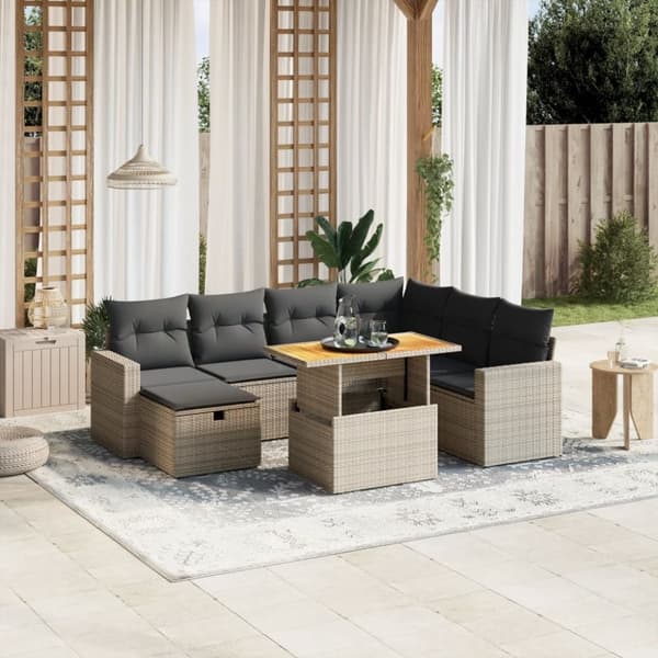 vidaXL Loungegrupp för trädgården med dynor 8 delar grå konstrotting