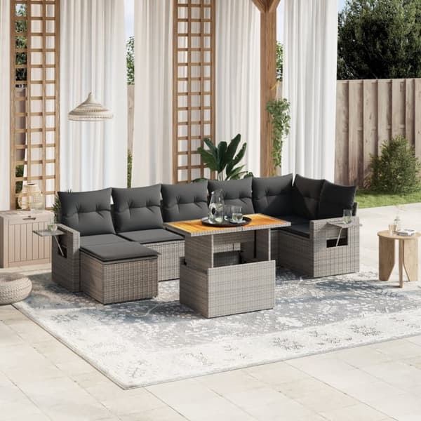 vidaXL sofasæt til haven 8 dele med hynder polyrattan grå