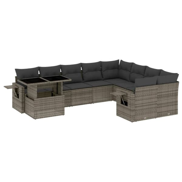 vidaXL sofasæt til haven 10 dele med hynder polyrattan grå