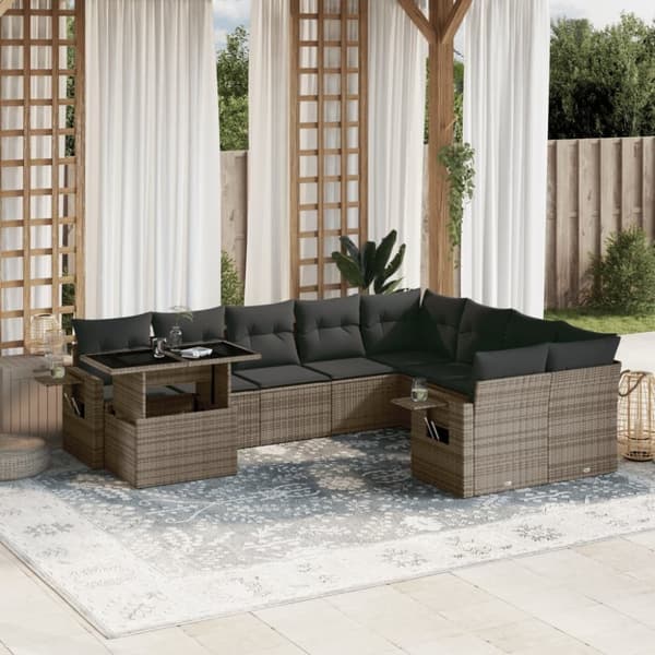 vidaXL sofasæt til haven 10 dele med hynder polyrattan grå