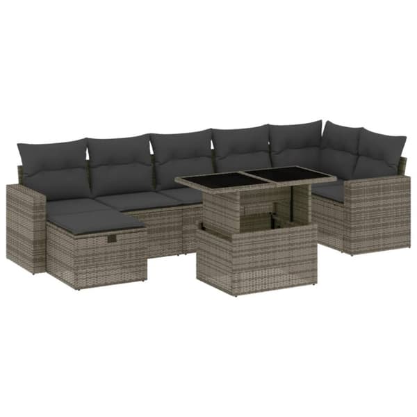 vidaXL sofasæt til haven 8 dele med hynder polyrattan grå