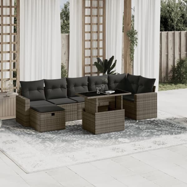 vidaXL sofasæt til haven 8 dele med hynder polyrattan grå