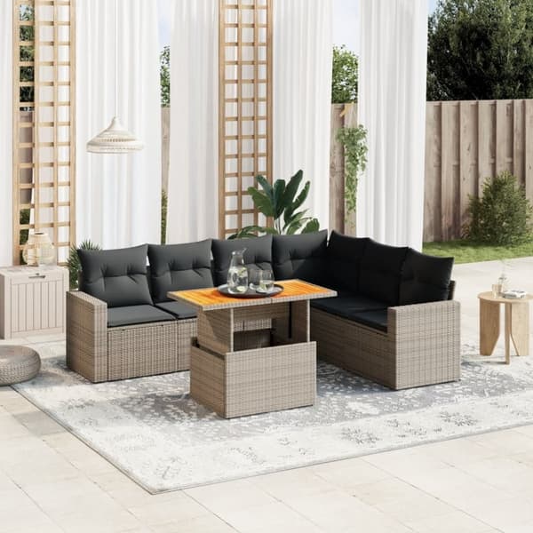vidaXL sofaesæt til haven 7 dele med hynder polyrattan grå