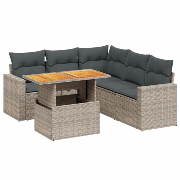 vidaXL sofasæt til haven 6 dele med hynder polyrattan grå