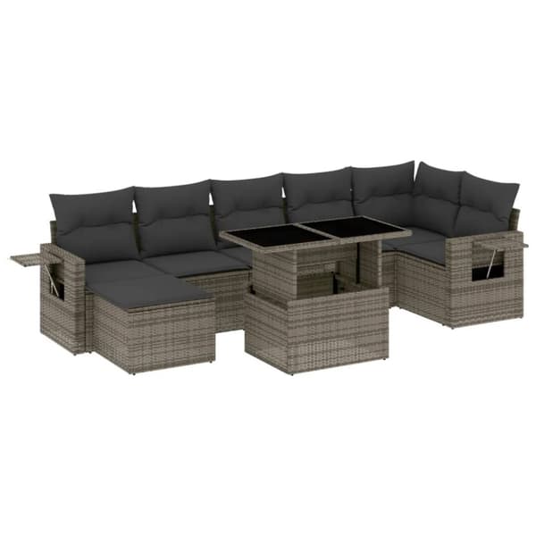 vidaXL sofasæt til haven 8 dele med hynder polyrattan grå