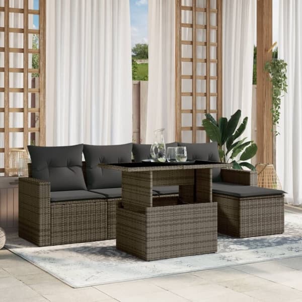 vidaXL sofasæt til haven 6 dele med hynder polyrattan grå