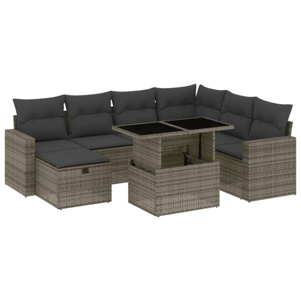 vidaXL sofasæt til haven 8 dele med hynder polyrattan grå