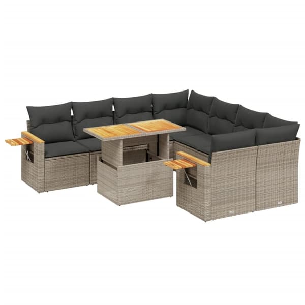 vidaXL sofasæt til haven 9 dele med hynder polyrattan grå