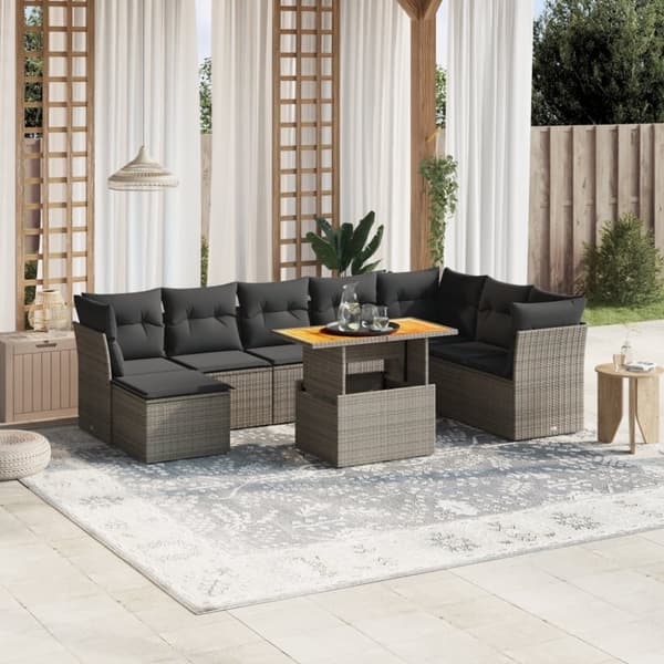 vidaXL sofasæt til haven 9 dele med hynder polyrattan grå