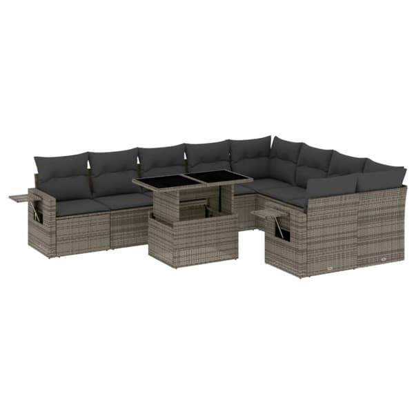 vidaXL sofasæt til haven 10 dele med hynder polyrattan grå