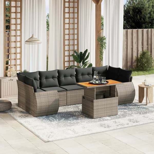 vidaXL sofasæt til haven 8 dele med hynder polyrattan grå