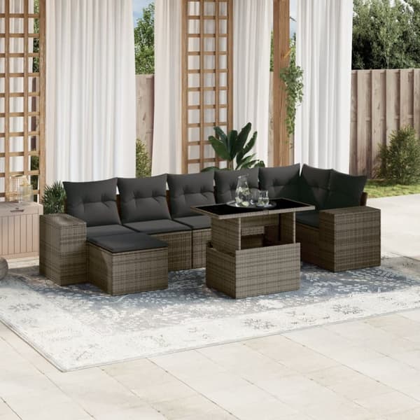 vidaXL sofasæt til haven 8 dele med hynder polyrattan grå