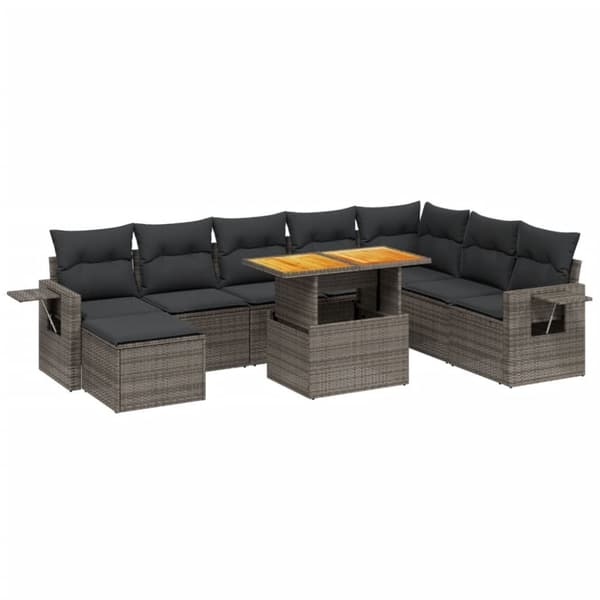 vidaXL sofasæt til haven 9 dele med hynder polyrattan grå