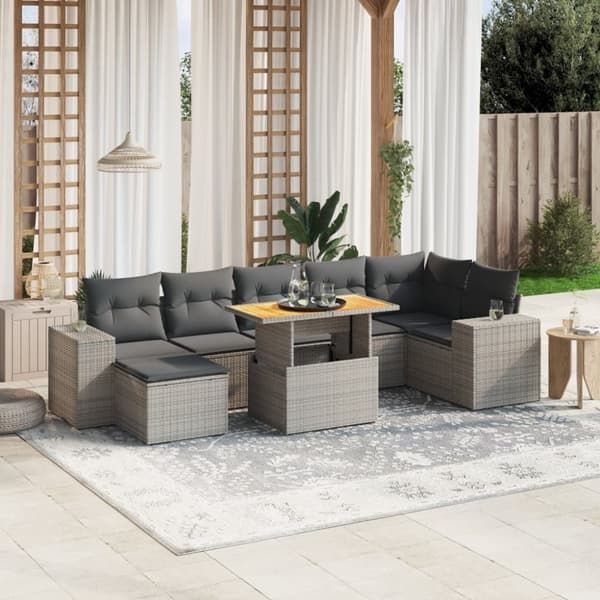 vidaXL sofasæt til haven 8 dele med hynder polyrattan grå