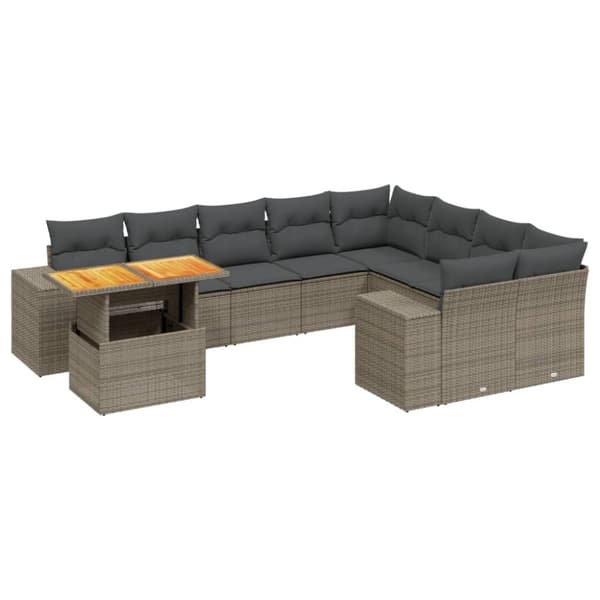 vidaXL sofasæt til haven 10 dele med hynder polyrattan grå