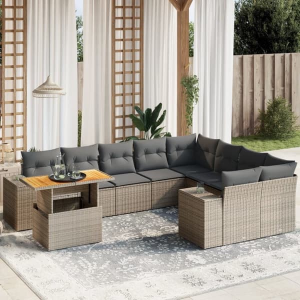 vidaXL sofasæt til haven 10 dele med hynder polyrattan grå