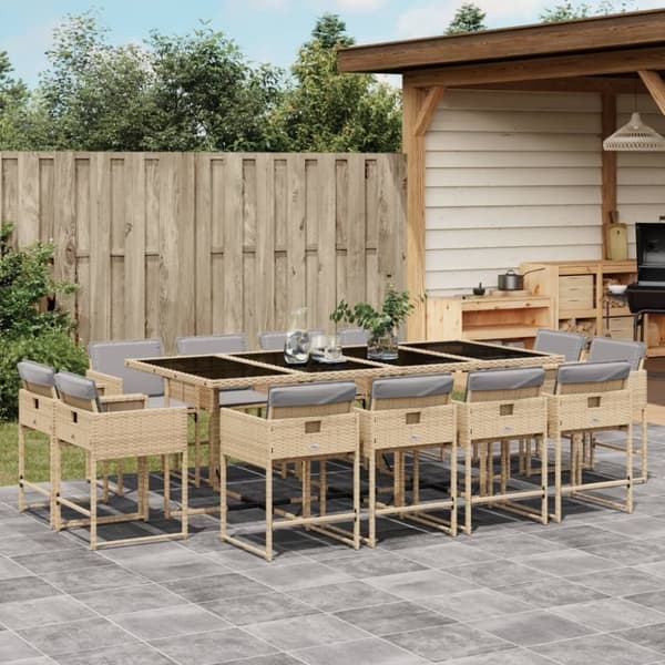 vidaXL spisebordssæt til haven 13 dele med hynder polyrattan beige