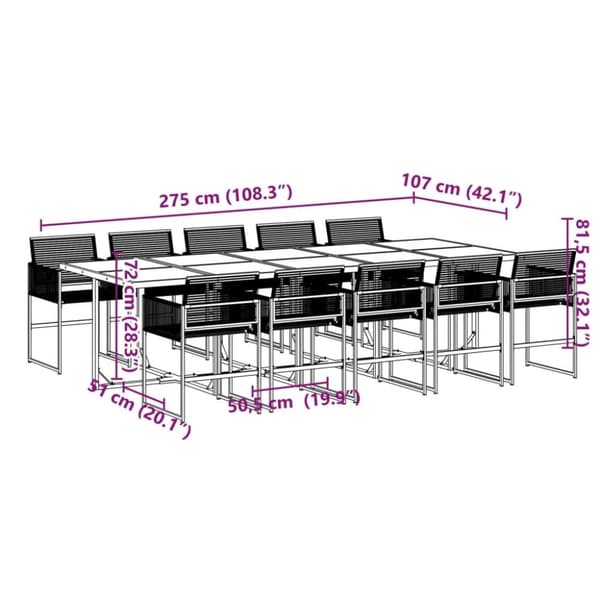 vidaXL Hagespisegruppe 11 deler svart polyrotting