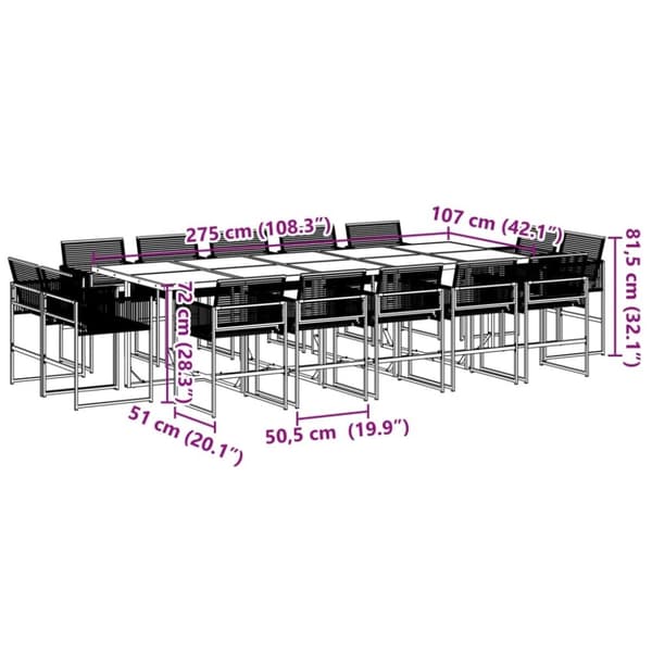 vidaXL Hagespisegruppe 15 deler polyrotting svart