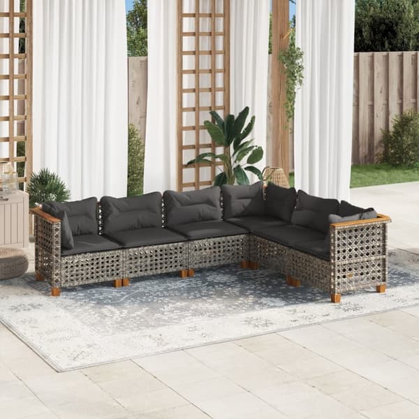 vidaXL sofasæt til haven 6 dele med hynder polyrattan grå