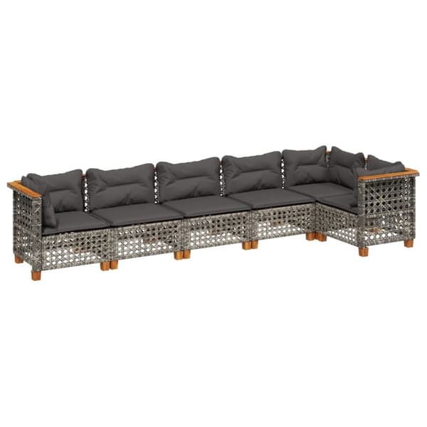 vidaXL sofasæt til haven 6 dele med hynder polyrattan grå
